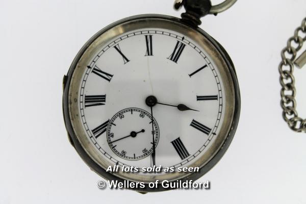 Silver Stewart Dawson & Co Ltd pocket watch, white enamel dial with Roman numerals and subsidiary - Image 2 of 10