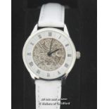 Ladies' Sixpence novelty wristwatch, on a white leather strap, boxed