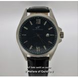 Gentlemen's Klaus-Kobec wristwatch, circular blue textured dial with baton hour markers and Roman