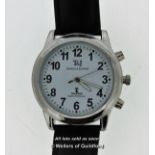 Gentlemen's Tavistock and Jones wristwatch, circular white dial with Arabic numerals, on black