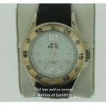 Gentlemen's Slazenger wristwatch, circular white dial with luminous baton hour markers, on black