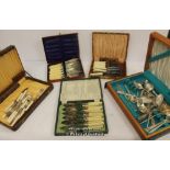 *Four sets of silver plated fish eaters and some silver plated cutlery, all cased.