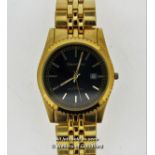 Gentlemen's Gianni Ricci gold coloured stainless steel wristwatch, circular blue dial with baton
