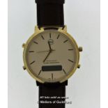 Gentlemen's Philip Mercier wristwatch, cream dial with baton hour markers, on brown leather strap,