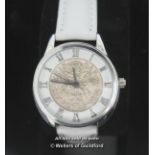 Ladies' Sixpence novelty wristwatch, on a white leather strap, boxed