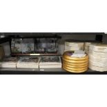 Quantity of collectors plates with small wooden plate rack.