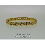 Costume bracelet, gold coloured fancy link bracelet set with white stones, length 18cm
