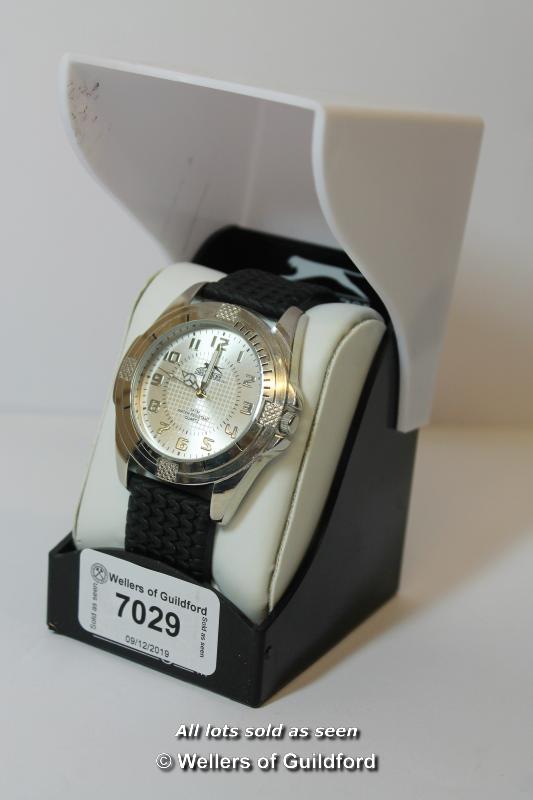 Gentlemen's Slazenger wristwatch, circular silvered textured dial with Arabic numerals, on black - Image 2 of 2