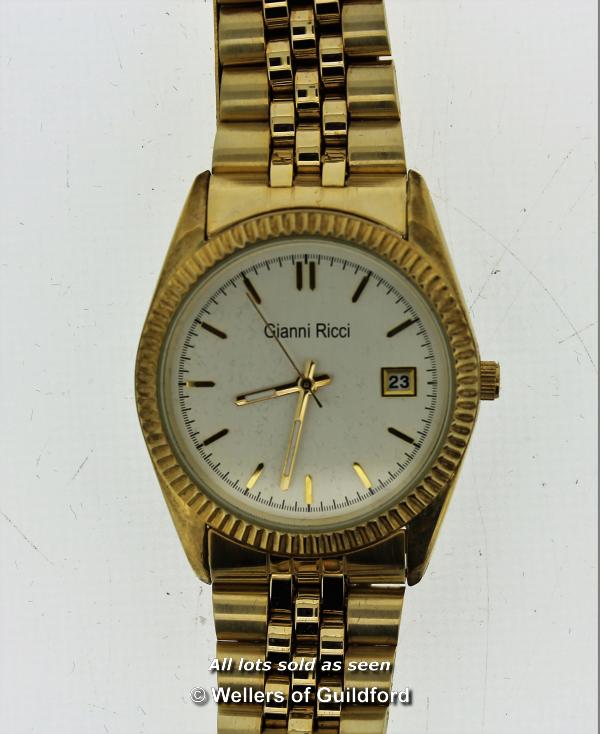 Gentlemen's Gianni Ricci gold coloured stainless steel wristwatch, circular dial with baton hour