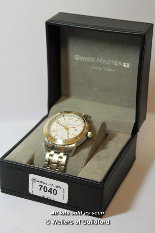 Gentlemen's Swiss Master two-tone stainless steel wristwatch, circular cream dial with baton hour - Image 2 of 2