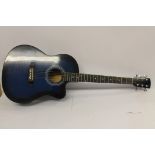 Semi acoustic guitar in blue finish with soft carry case.