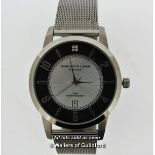 Gentlemen's Christin Lars stainless steel wristwatch, circular grey and silvered dial with baton