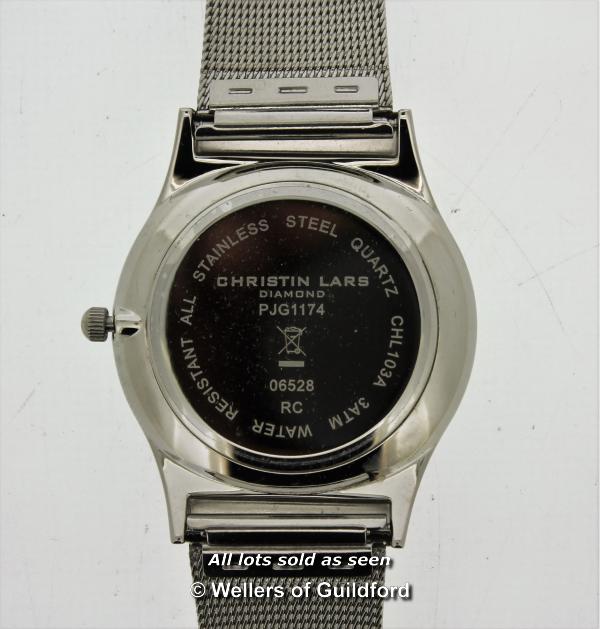 Gentlemen's Christin Lars stainless steel wristwatch, circular silvered dial with baton hour - Image 2 of 3