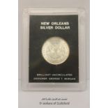 *New Orleans silver dollar designed by George T Morgan, brilliant uncirculated, cased. (This lot