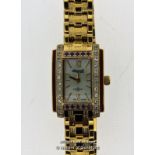 Ladies' Ingersoll gold coloured stainless steel wristwatch, rectangular mother of pearl dial with