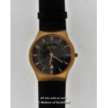 Gentlemen's Skagen wristwatch, circular black dial with Arabic numerals, date aperture at 6 o'clock,