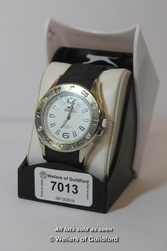 Gentlemen's Slazenger wristwatch, circular white dial with luminous baton hour markers, on black - Image 2 of 2