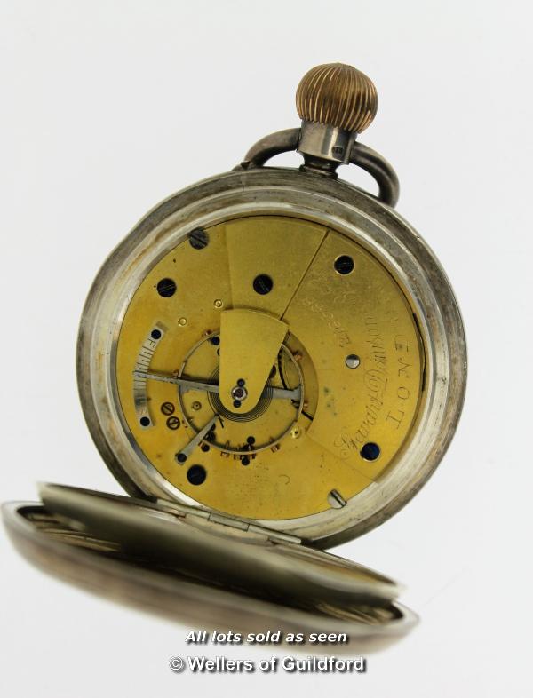 Silver Stewart Dawson & Co Ltd pocket watch, white enamel dial with Roman numerals and subsidiary - Image 8 of 10