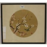 A Chinese circular painting on silk of insects and prunus blossom, 24cm diameter.