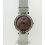 Ladies' Marcel Drucker wristwatch, circular pink mother of pearl dial with white stone set bezel, on