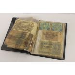 Folder of bank notes including Germany, Japan, Malaya, Korea, Italy and others.