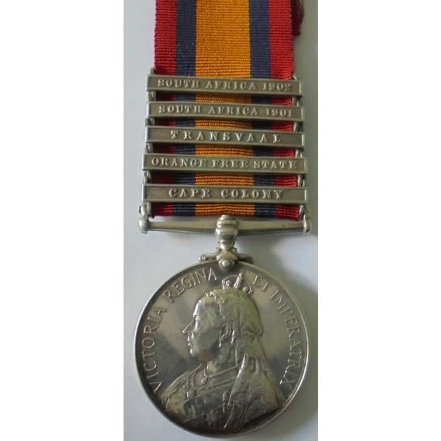 Queens South Africa Medal, five clasps, Cape Colony, Orange Free State, Transvaal, South Africa 1901