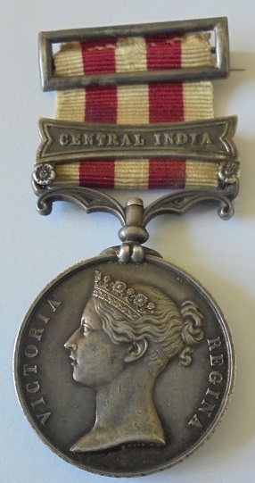 Indian Mutiny Medal, clasp Central India named to Wm Pasfield, 3rd Madras European Regiment. Mounted