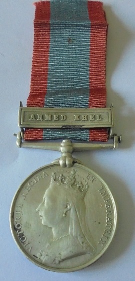 Afghanistan Medal 1878, clasp Ahmed Khel, named to Sepoy Gulab Singh, 8th Regiment Native