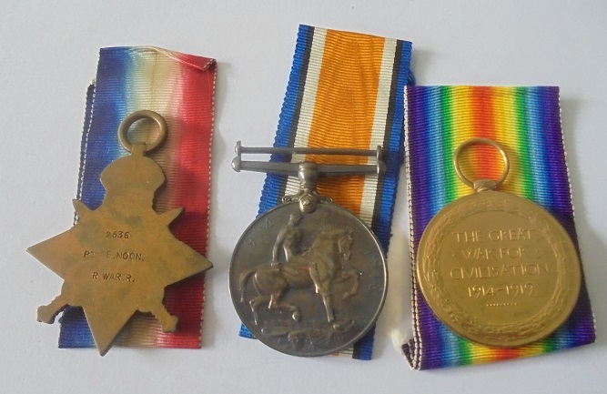 A Mons Star Trio to Private E.P. Noon, Royal Warwickshire Regiment, who was taken Prisoner of War in - Image 2 of 3