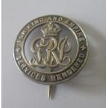 Silver War Badge. No.434029 awarded to Private William Arthur Claydon, who had served with 2nd