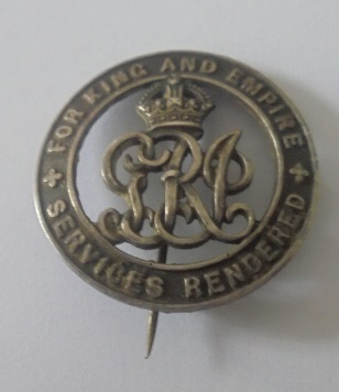 Silver War Badge. No. B97241 awarded to Driver Robert Townsley, Royal Army Service Corps, discharged