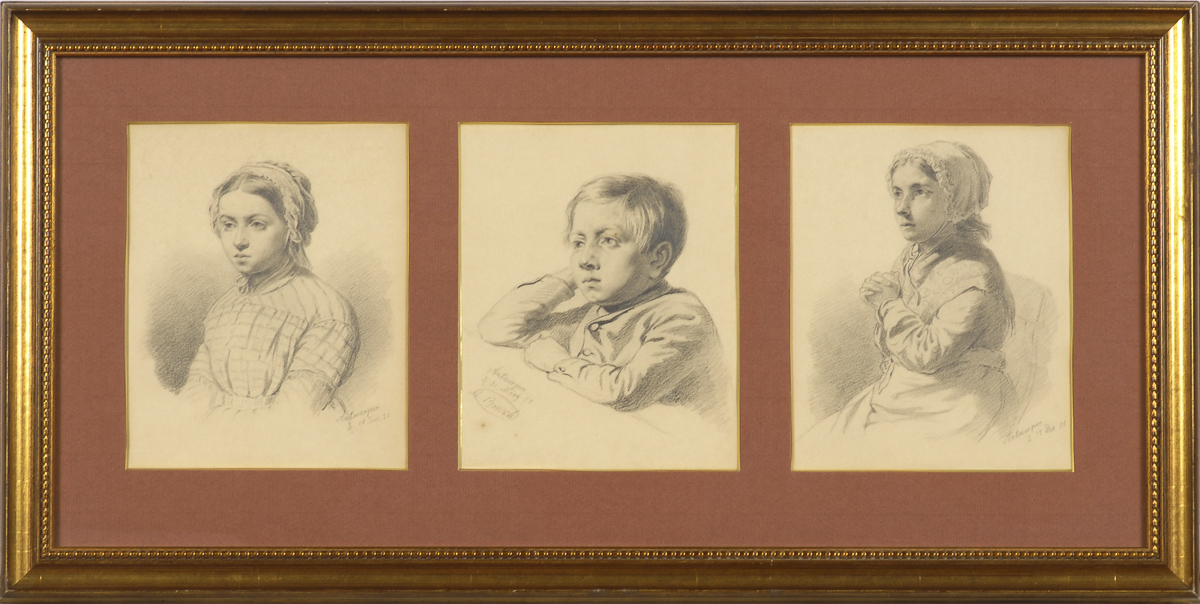 BRASCH, August: 3 Kinderbildnisse.Bleistiftzeichnungen, datiert "Antwerpen [18]51/52", 1 x signiert,