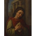 Rom um 1800: Bildnis des heiligen Tarzisius.Öl/Leinwand, unsigniert. 65 x 50 cm, Goldrahmen 75 x