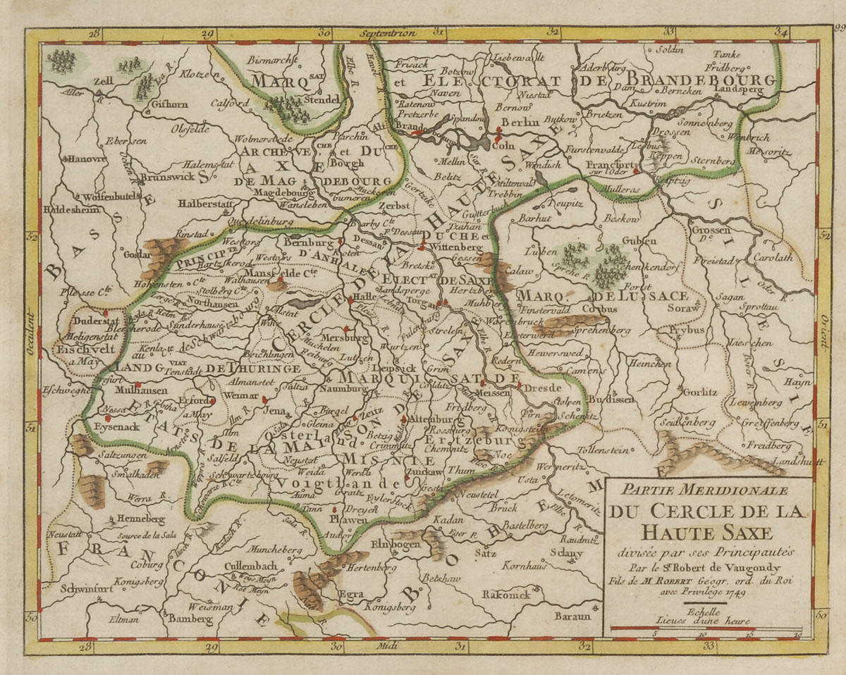 2 Landkarten von Sachsen.Grenzkolorierter Kupferstich, Platte 17,5 x 21 cm, verglast und gerahmt - Image 2 of 3