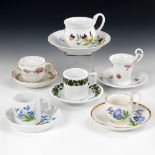 5 Mokkatassen und Schwanenhenkeltasse, MEISSEN.Knaufschwerter, ab 1850-1918, 1. Wahl und 2