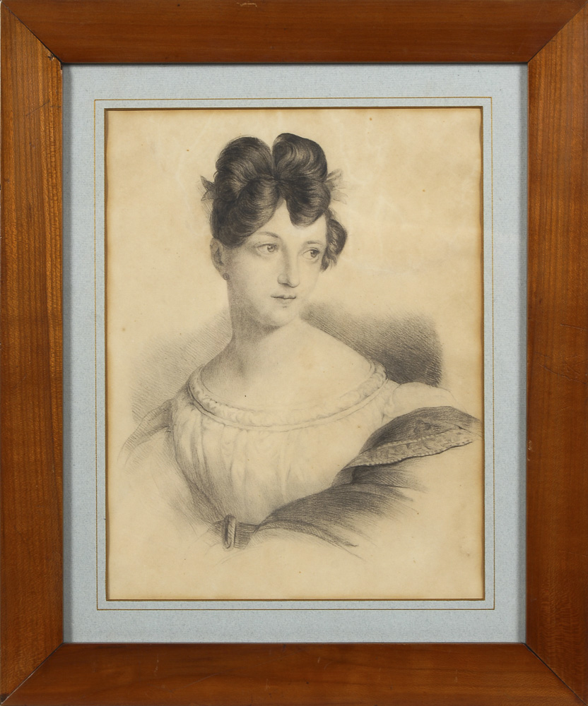 Bildnis einer Dame.Kohlezeichnung, Ansicht 30 x 23 cm, verglast und gerahmt 43 x 36 cm. Porträt - Image 2 of 2