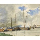 DOUZETTE, Louis: Hafen mit Lastkähnen.Aquarell, rechts unten signiert. 23 x 29 cm, verglaster