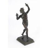 Tanzender Faun.Bronze patiniert, Bronze-Plinthe mit französischer Widmung von "G. Melotat"und