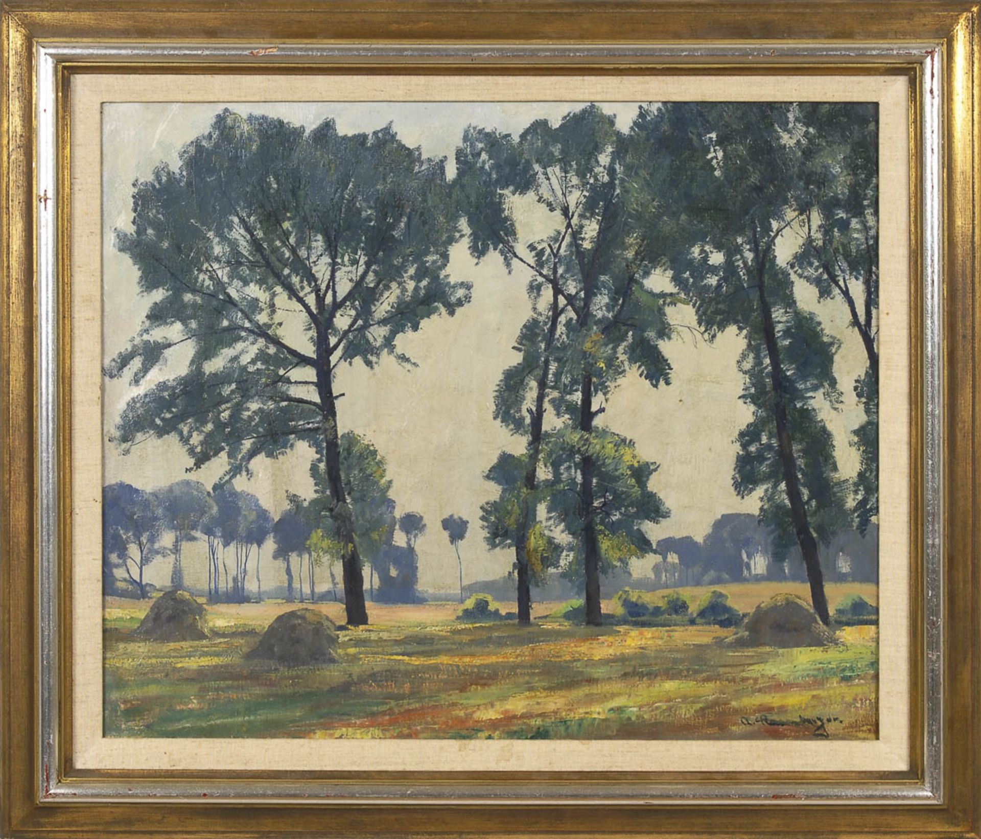 RASENBERGER, Alfred: Sonnige Landschaft.Öl/Leinwand, rechts unten signiert. 50 x 60 cm, silber- - Bild 2 aus 3