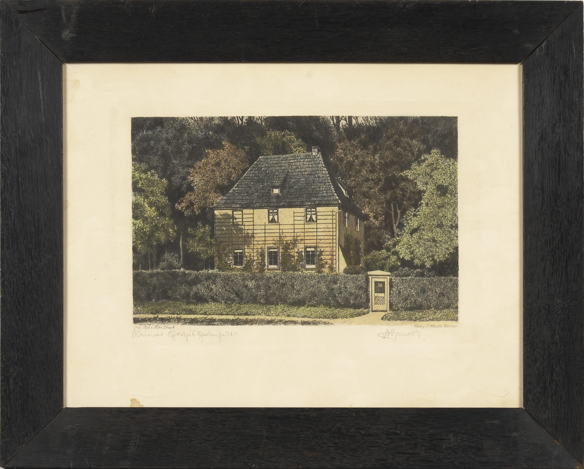 BRUCK, Albrecht: "Weimar - Goethes Gartenhaus".Kolorierte Radierung, Bleistiftsigantur, betitelt, - Image 2 of 2