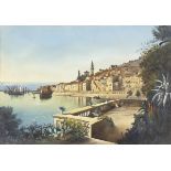 Undeutlich signiert: Stadt an der italienischen Riviera.Aquarell, links unten undeutlich signiert/