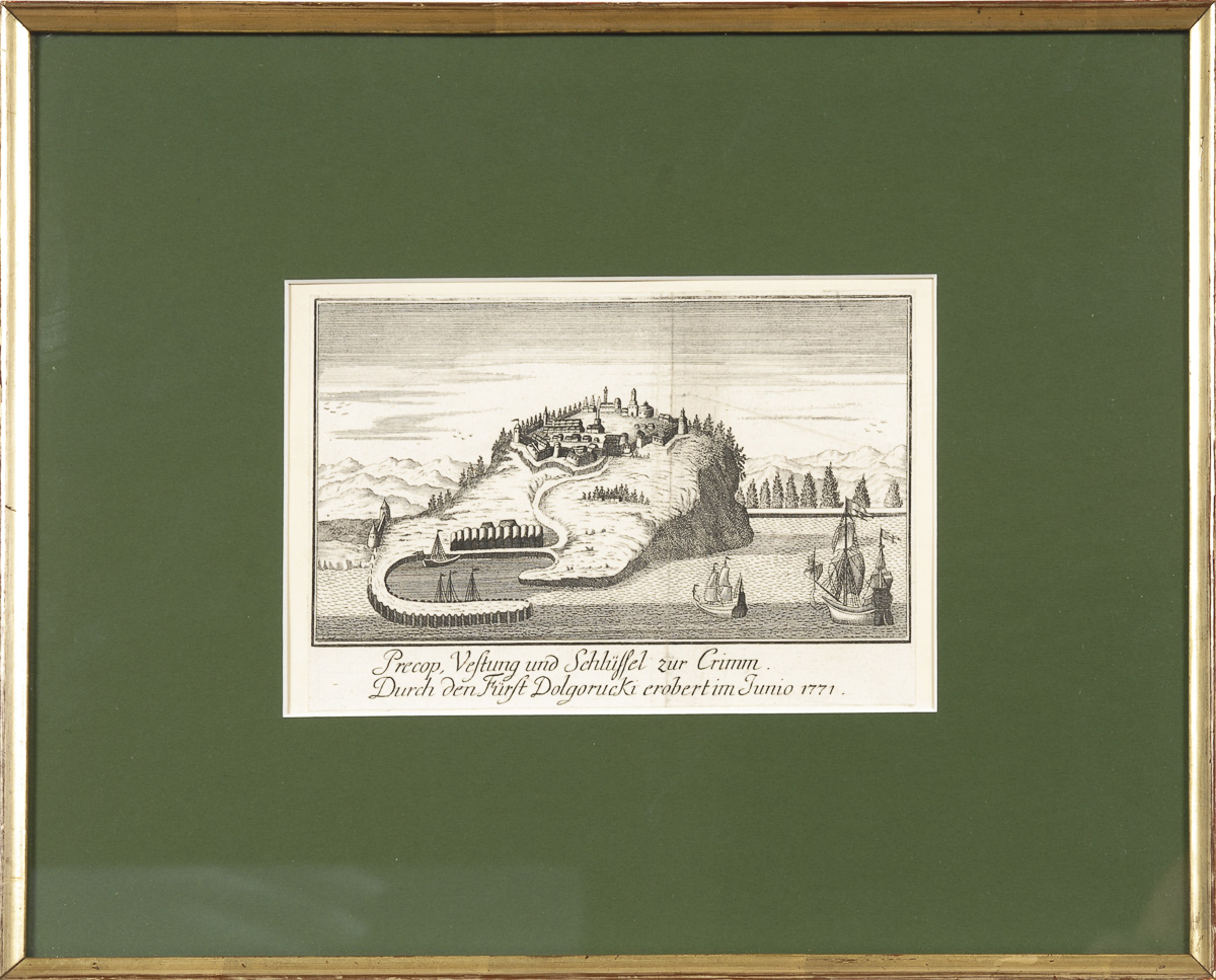 Ansicht der Festung Perekop.Kupferstich, Platte 12 x 18 cm, verglast und gerahmt 28,5 x 35,5 cm, - Image 2 of 2