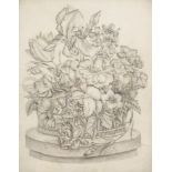 Biedermeier-Blumenkorb.Bleistiftzeichnung, Ansicht 34 x 27 cm, verglast und gerahmt 42 x 35 cm,