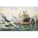 TIEDJEN, Willy (1881 Hamburg - 1950 München):"Hamburger Hafen".Öl auf Karton, signiert, 31 x 47