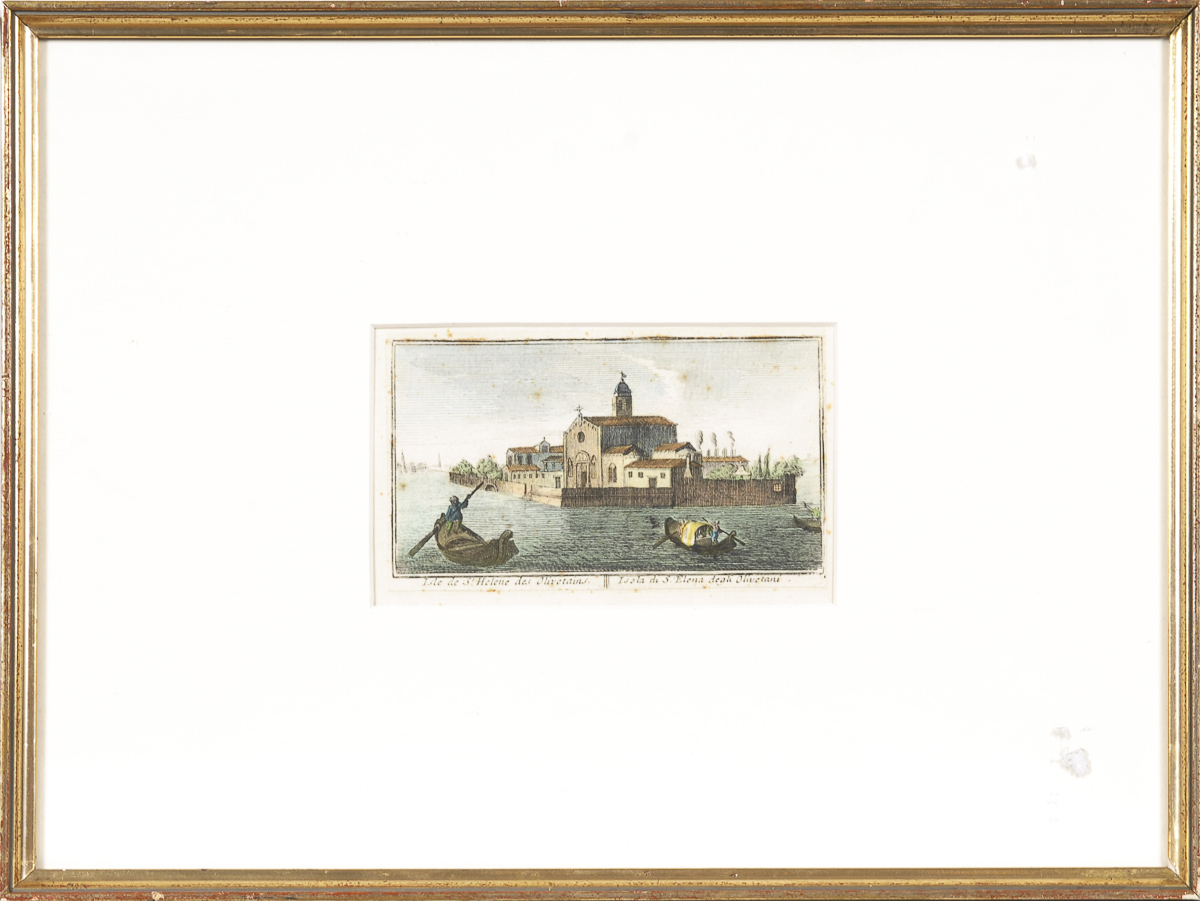 Ansicht der Insel Sant'Elena in der Lagune von Venedig.Kolorierter Kupferstich, Platte 7,5 x 12,5 - Image 2 of 2