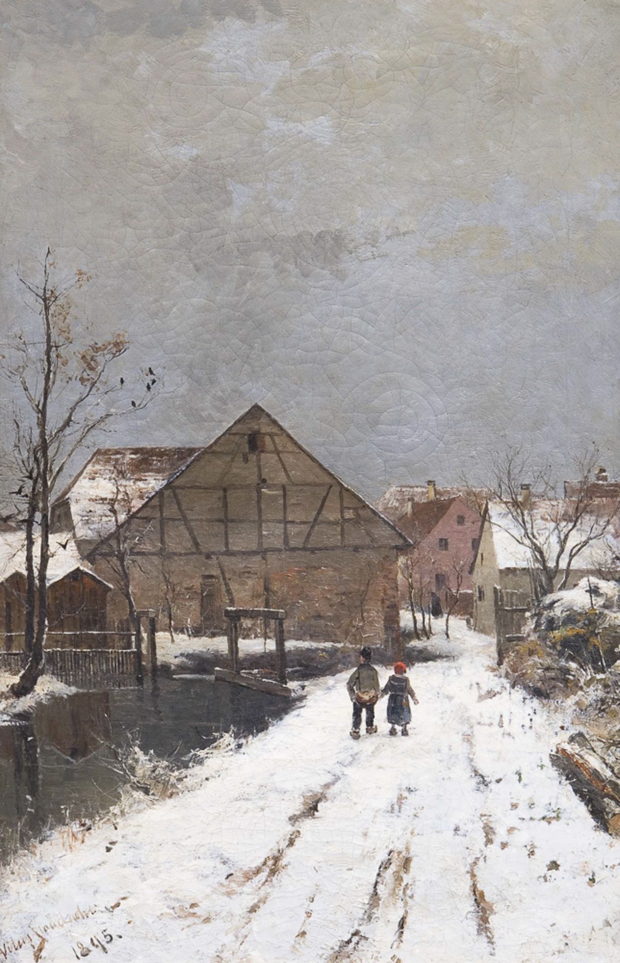 STAUDACHER, Vitus (1850 Gaimersheim - 1925 Baden-Baden):"Verschneite Dorflandschaft".Öl auf