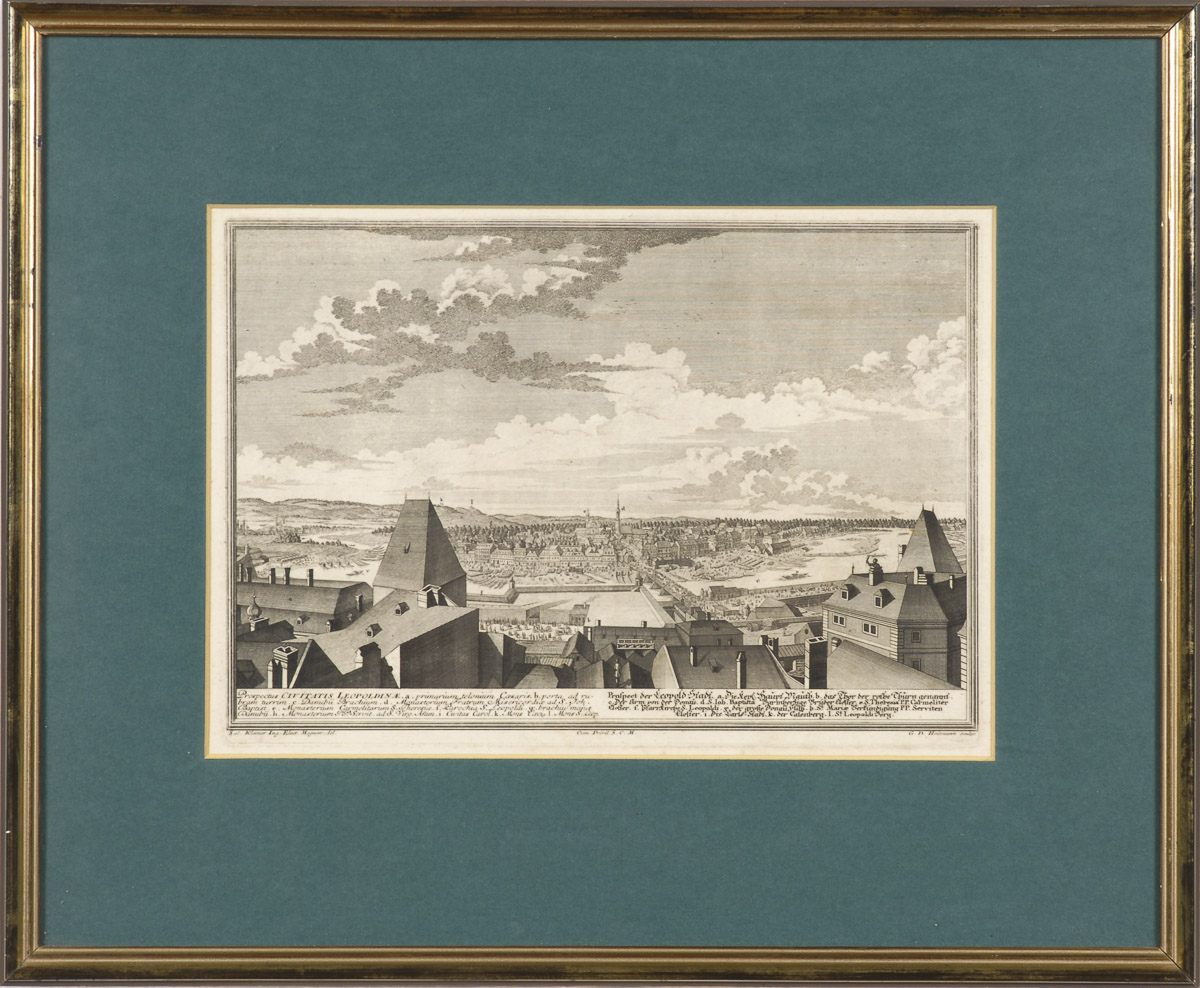 Ansicht von Leopoldstadt - Georg Daniel Heumann.Kupferstich, Platte 23,3 x 33,8 cm, verglast und - Image 2 of 2