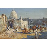 Orientalist: Nordafrikanische Stadt mit Staffage.Öl/Leinwand, unsigniert, Anfang 20. Jh. 21 x 31 cm,
