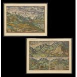 2 Ansichten der Innsbrucker Umgebung - Georg Braun / Frans Hogenberg.Altkolorierte Kupferstiche,