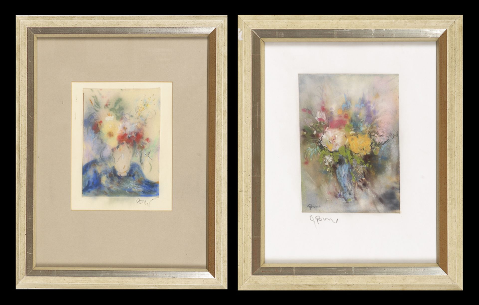 BAUR, Alwin: Zwei Blumenbilder.Je Pastell, links bzw. rechts unten signiert. Je 18 x 13 cm, je